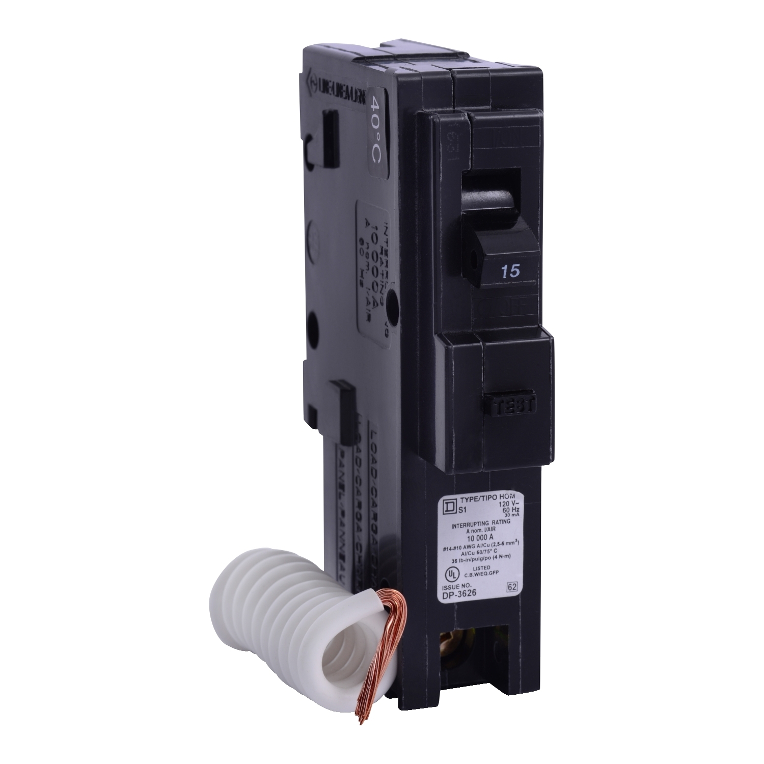 HOM115EPD Homeline Miniature Circuit Breaker, 15 Amp, 1 Pole, 120V
