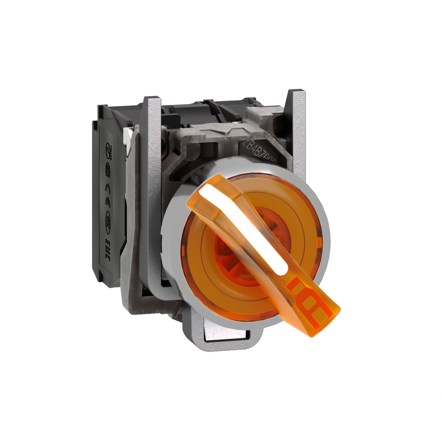 XB4BK125B5 Harmony Illuminated Selector Switch, 22 mm, 1NO-1NC Contact, Slow Break Contact, Lever Operator, Orange