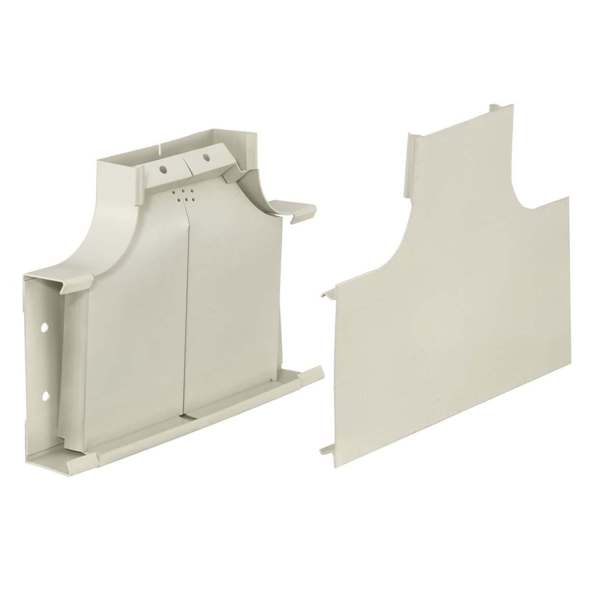 HBL4715DFOIV HBL4750 Bend Radius Divided Full Capacity Standard Tee Fitting, 90 deg Bend, For Use With HBL4750 Series Metal Raceway, Roll Formed Steel, Ivory