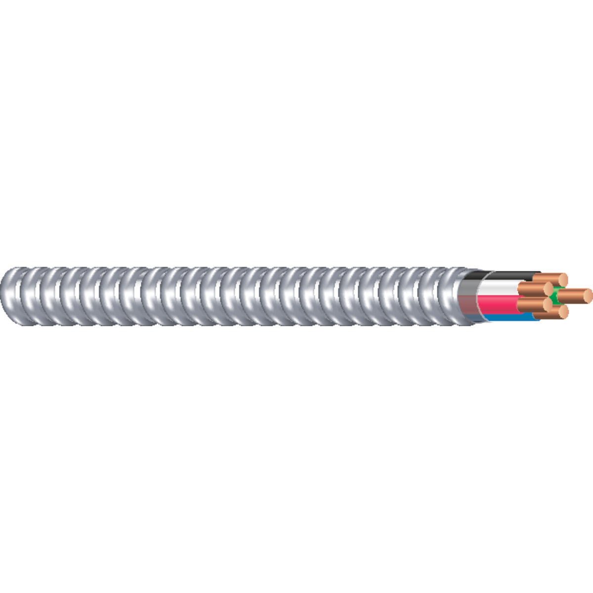 MC Armorlite Cable, 12 AWG, 4 Conductors, Solid, Black/White/Red/Blue/Green, 250 Foot