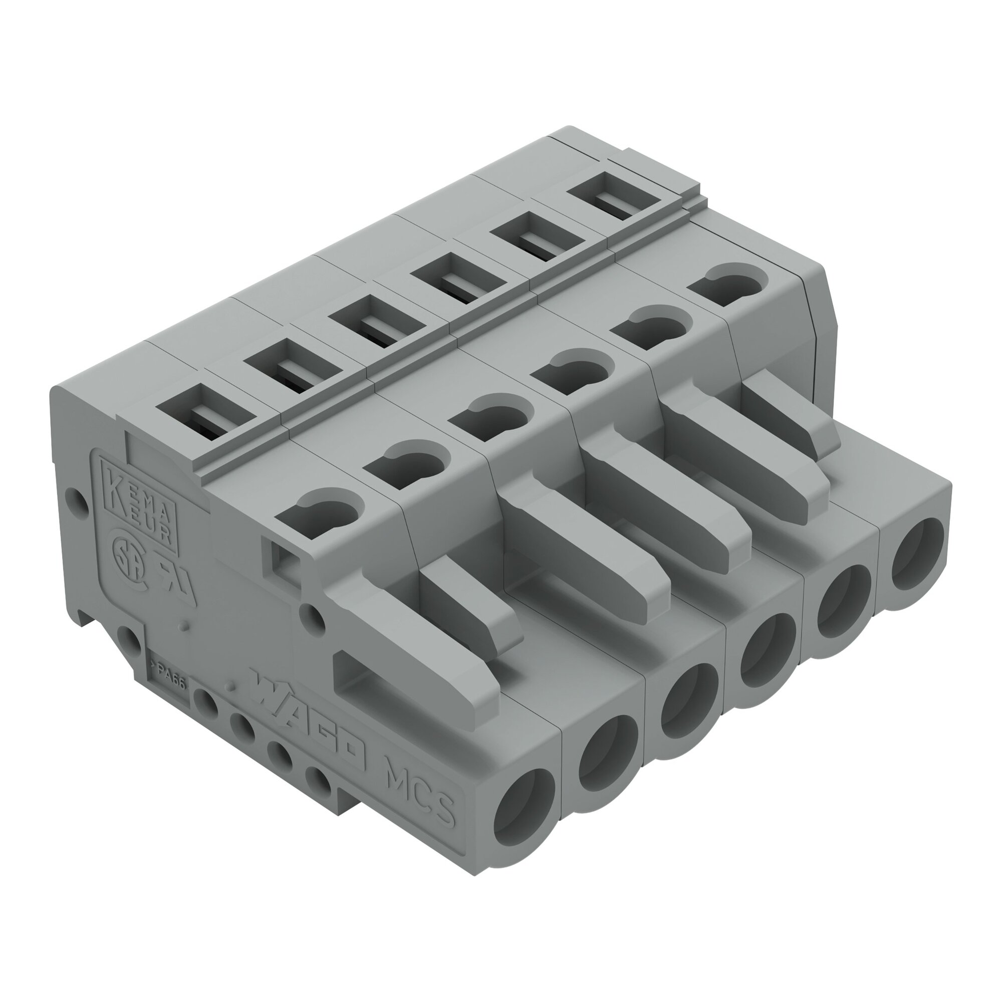 231-106/026-000 231 1-Conductor Female Plug, 320 V, 16 A, 28 to 12 AWG Wire, 6 Poles, DIN Rail Mounting