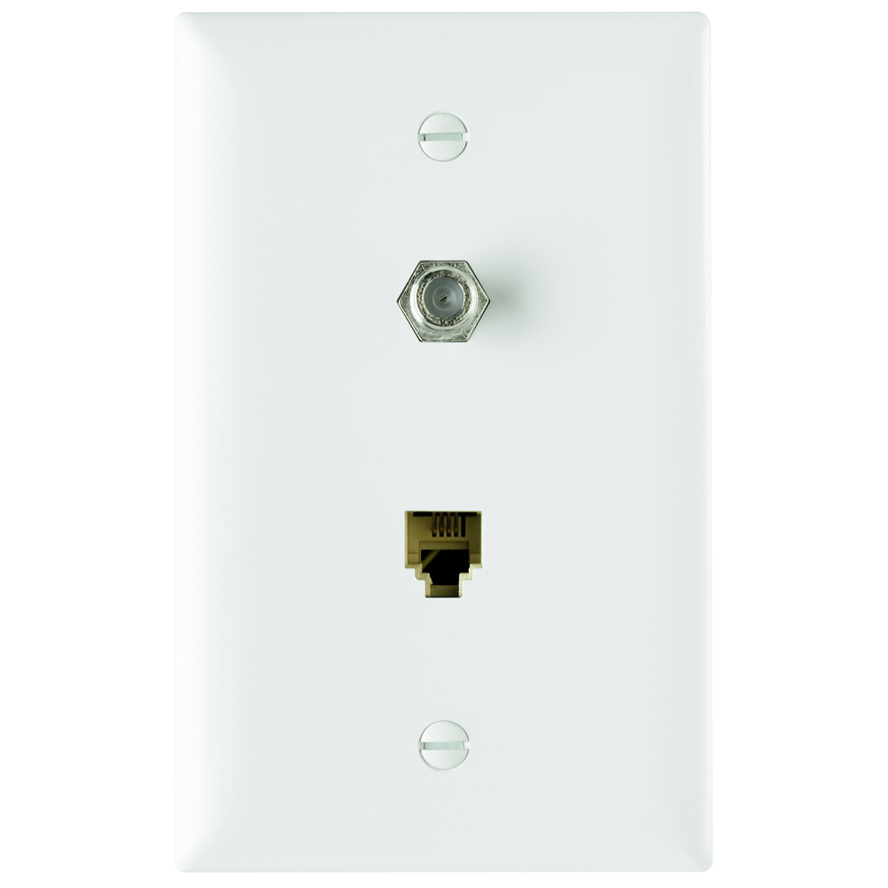 TPTELTV-W 1-Gang Combination Wallplate, Flush Mount, (1) F-Type Coaxial Connector/(1) 4-Conductor RJ11 Telephone Jack Configuration
