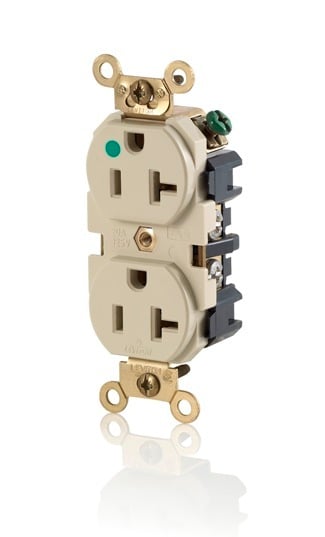 MRI83-I Duplex Extra Heavy Duty Wide Body MRI Receptacle, 125 V AC, 20 A, 2 Poles, 3 Wires, Ivory