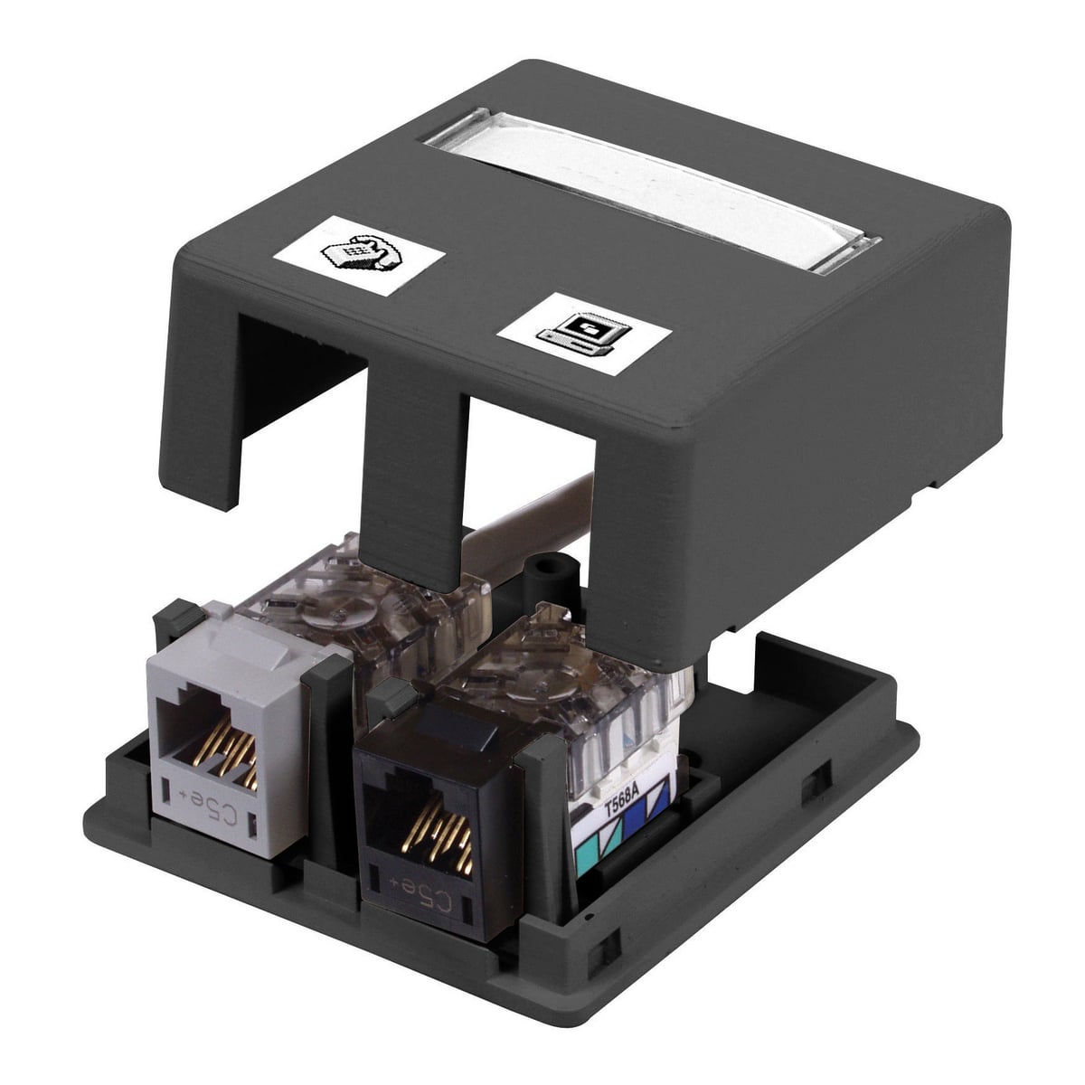 HSB2BK HSB Series 2-Port Molded Construction Surface Mount Box, Keystone 2 Module, For Use With MT6 Raceway, Surface Mount, Thermoplastic