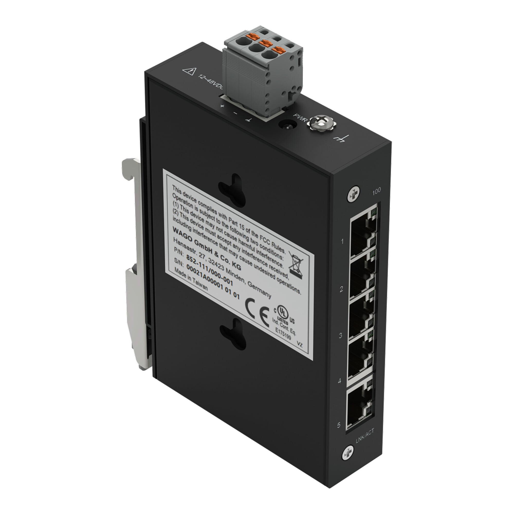 852-111/000-001 852 5 Port Industrial-ECO-Switch, 100Base-TX System, (5) RJ45 Copper Connectors
