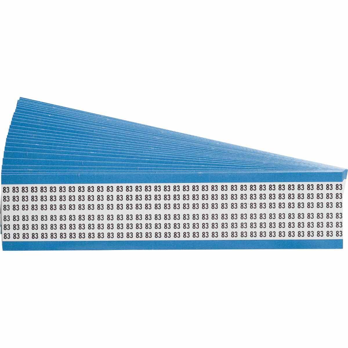 WM-83-PK WM Series Pre-Printed Solid Number Wire Marker Card, 1/4 in W, Black on White, B-500 Repositionable Vinyl Coated Fabric, 36 Markers per Card