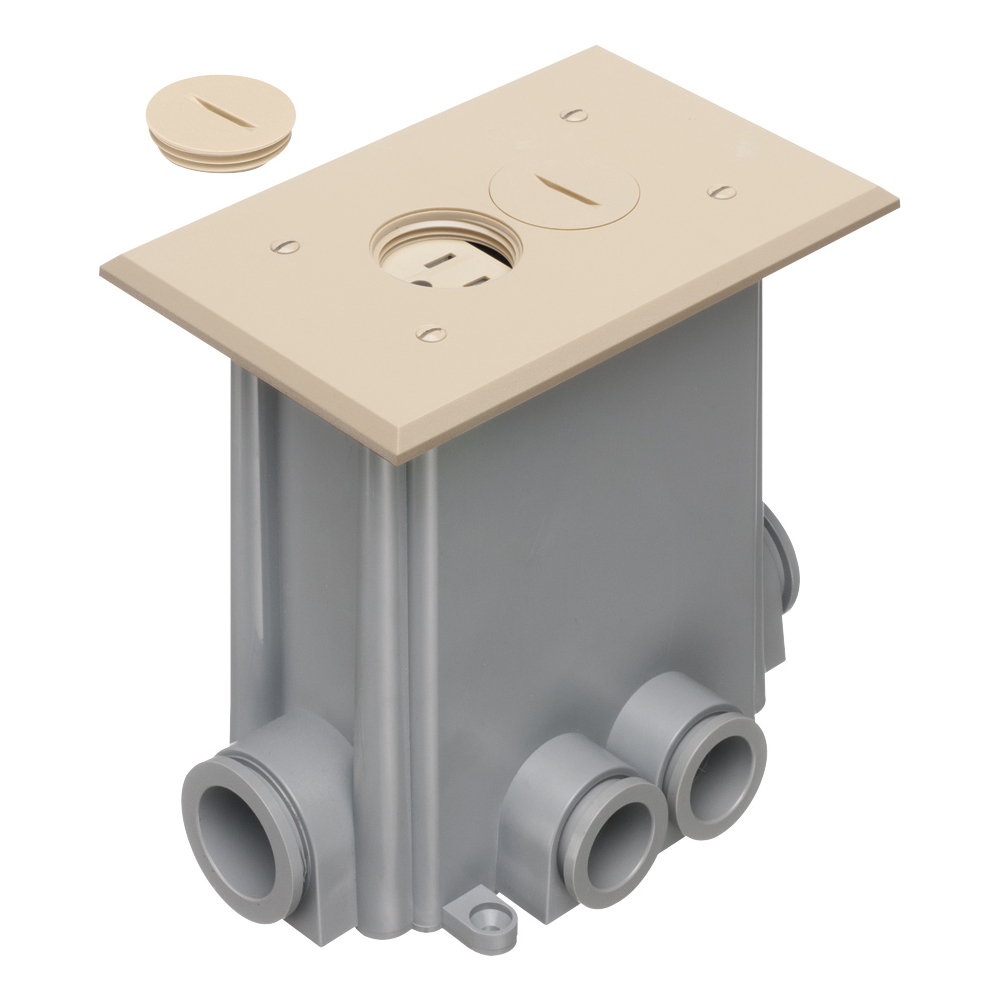 FLBC101LA Adjustable Non-Metallic Floor Box With Threaded Plug, Plastic, 1 Gangs, 6.5 in L x 4.125 in W x 6.199 in H