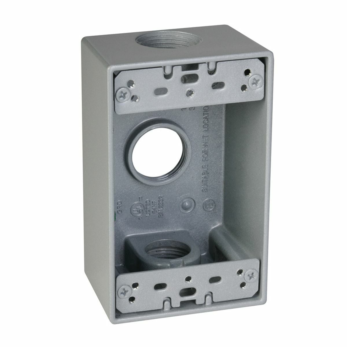 SB375S Weatherproof Outlet Box, Die Cast Metal, 18.3 cu-in Capacity, 1 Gangs, 3 Outlets, 4-1/2 in L x 2-3/4 in W x 2 in D