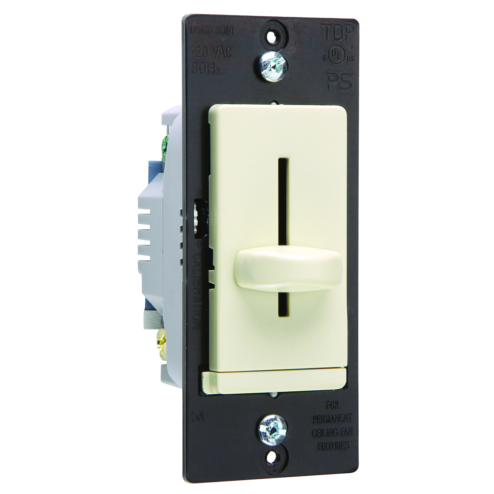 LSSC5I Wattstopper LS 1-Pole Dimmer Fan Control Switch, 120 V AC, 5 A, Slide Operational Mode, Thermoplastic, Ivory