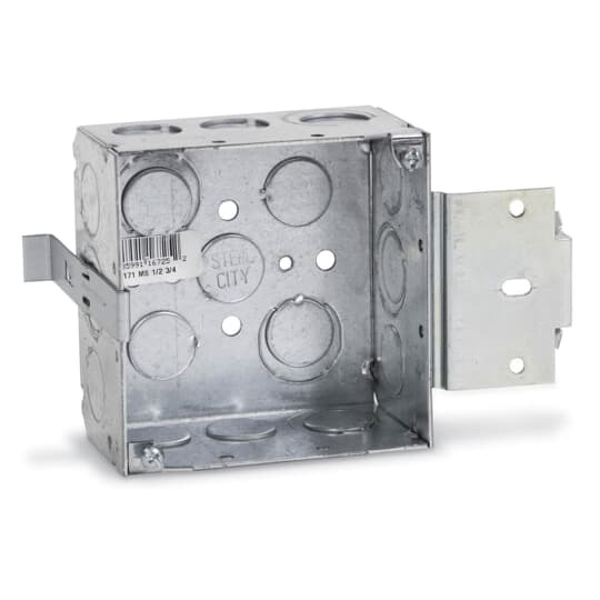 52171-MS-1/2-3/4 Steel City Welded Style Outlet Box, Steel, 30.3 cu-in Capacity, (1) Outlets, (17) Knockouts, 4 in H x 4 in W x 2-1/8 in D