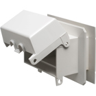 One piece weather proof outlet box for vinyl siding. Extra Duty Covers. Horizontal with White Cover.