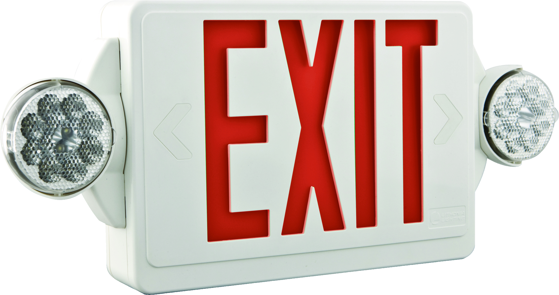 LHQM LED R M6 Quantum LED Emergency Light and Exit Sign Combo, Dual Heads, Thermoplastic, White, Red