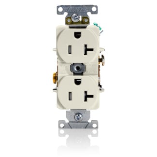 T5362-T Duplex Heavy Duty Self-Grounding Tamper Resistant Straight Blade Receptacle, 125 V AC, 20 A, 2 Poles, 3 Wires, Light Almond