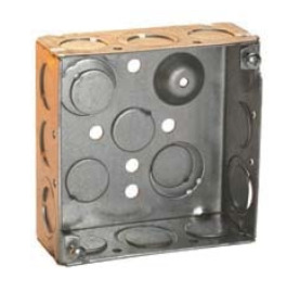 TP37404PF Pre-Fabricated Outlet Box, Steel, 31 cu-in Capacity, 2 Gangs, 4 in H x 4 in W x 1-1/2 in D