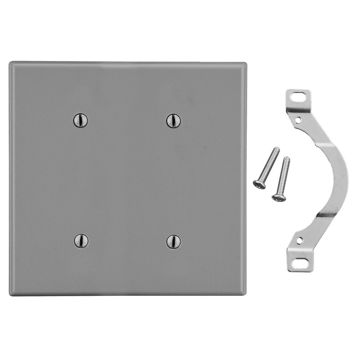 P24GY Non-Metallic Standard Blank Wall Plate, 2 Gangs, 4.69 in W x 4.63 in H, Polycarbonate Thermoplastic, Gray