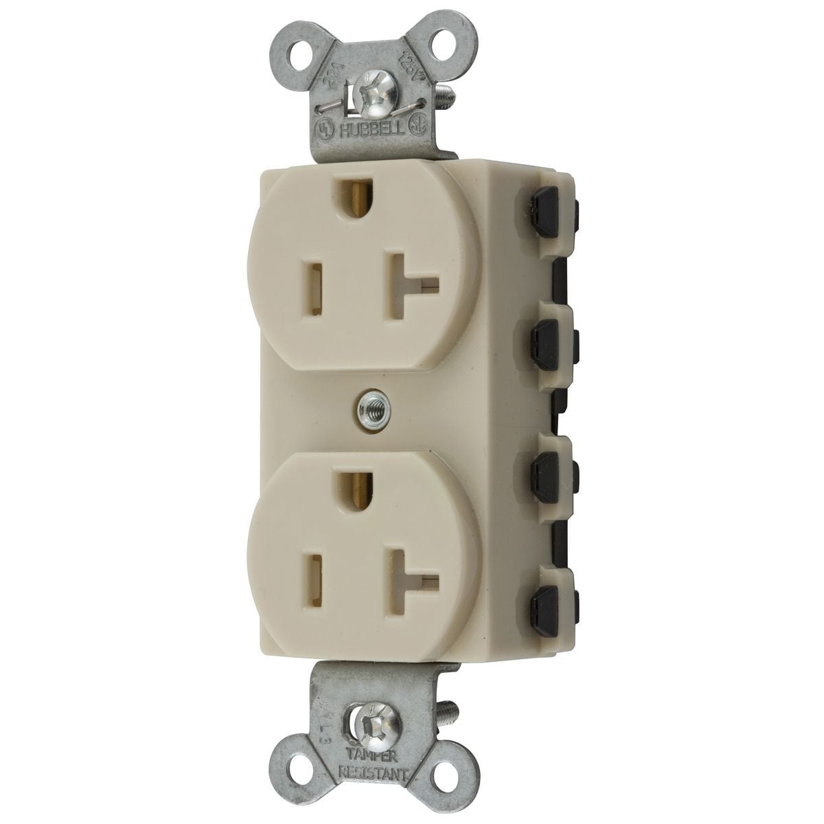 SNAP5362ITRA 1-Phase Duplex Extra Heavy Duty Grounding Standard Tamper-Resistant Traditional Screw Mount Straight Blade Receptacle, 125 V AC, 20 A, 2 Poles, 3 Wires, Ivory