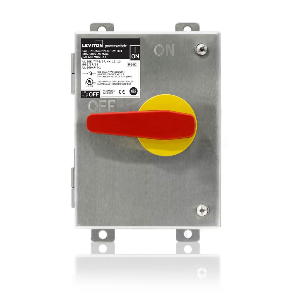 MDS8-AC Powerswitch Metallic Non-Fused Safety Disconnect Switch With Factory Installed Auxiliary Contact, 600 V AC, 80 A, 20 hp, 40 hp
