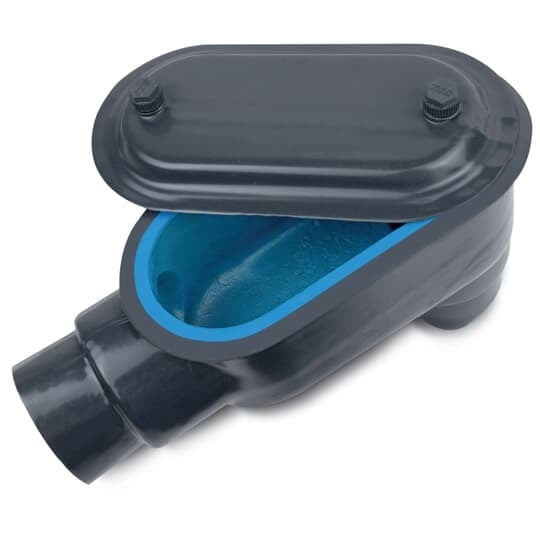 LB777-G Ocal-Blue Type LB Conduit Body With Cover, 2-1/2 in Hub, Form 7 Form, 102 cu-in Capacity, Iron, PVC Coated