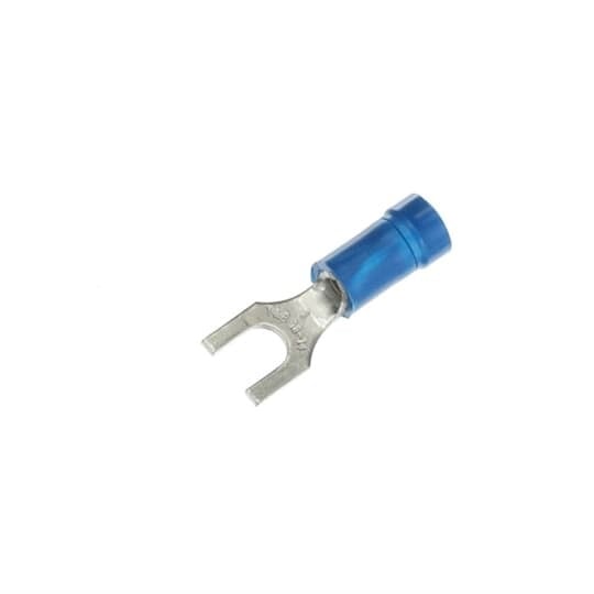 14RB-8FX Sta-Kon RB Series Expanded Insulated Fork Terminal, 18 to 14 AWG Conductor, 0.97 in L, Brazed Seam/Serrated Barrel, Copper, Blue