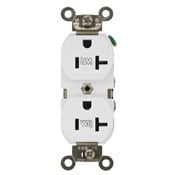 WBR20-W 1-Phase Duplex Heavy Duty Self-Grounding Weather Resistant Straight Blade Receptacle, 125 V AC, 20 A, 2 Poles, 3 Wires, White