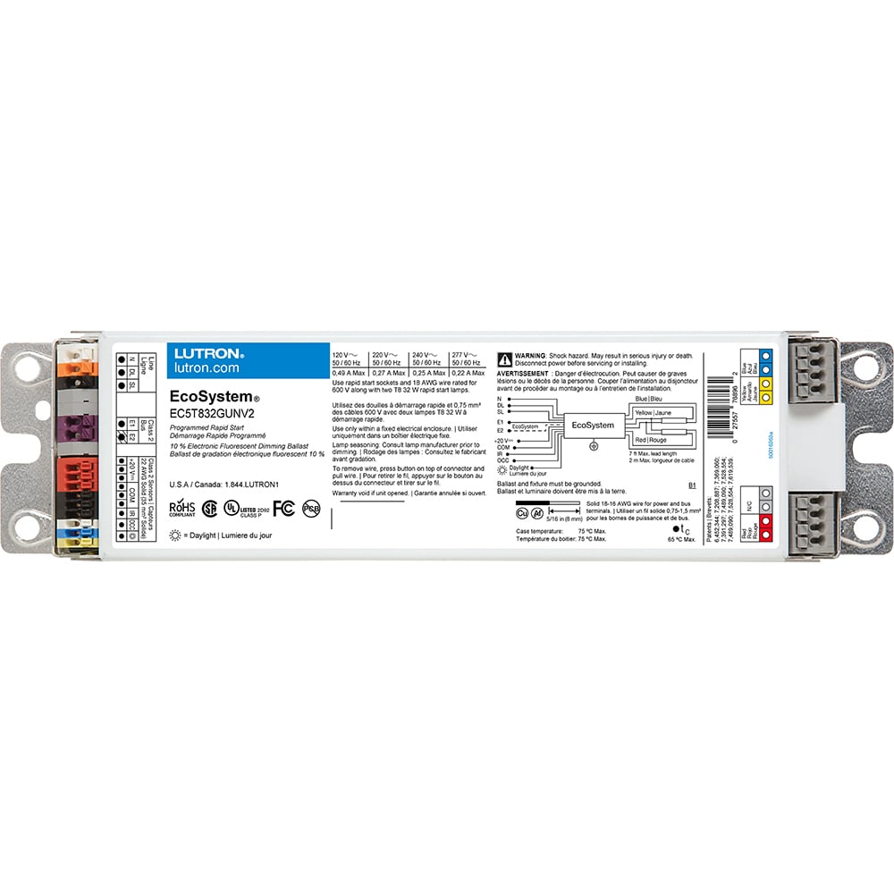EC5T832GUNV2 EcoSystem 3-Wire 5-Control G-Type Case Universal Digital Dimming Ballast With Integral Sensor Connection, T8 Lamp, 32 W Lamp, 120/240/277 VAC, Programmed/Rapid, 0.85 Ballast Factor