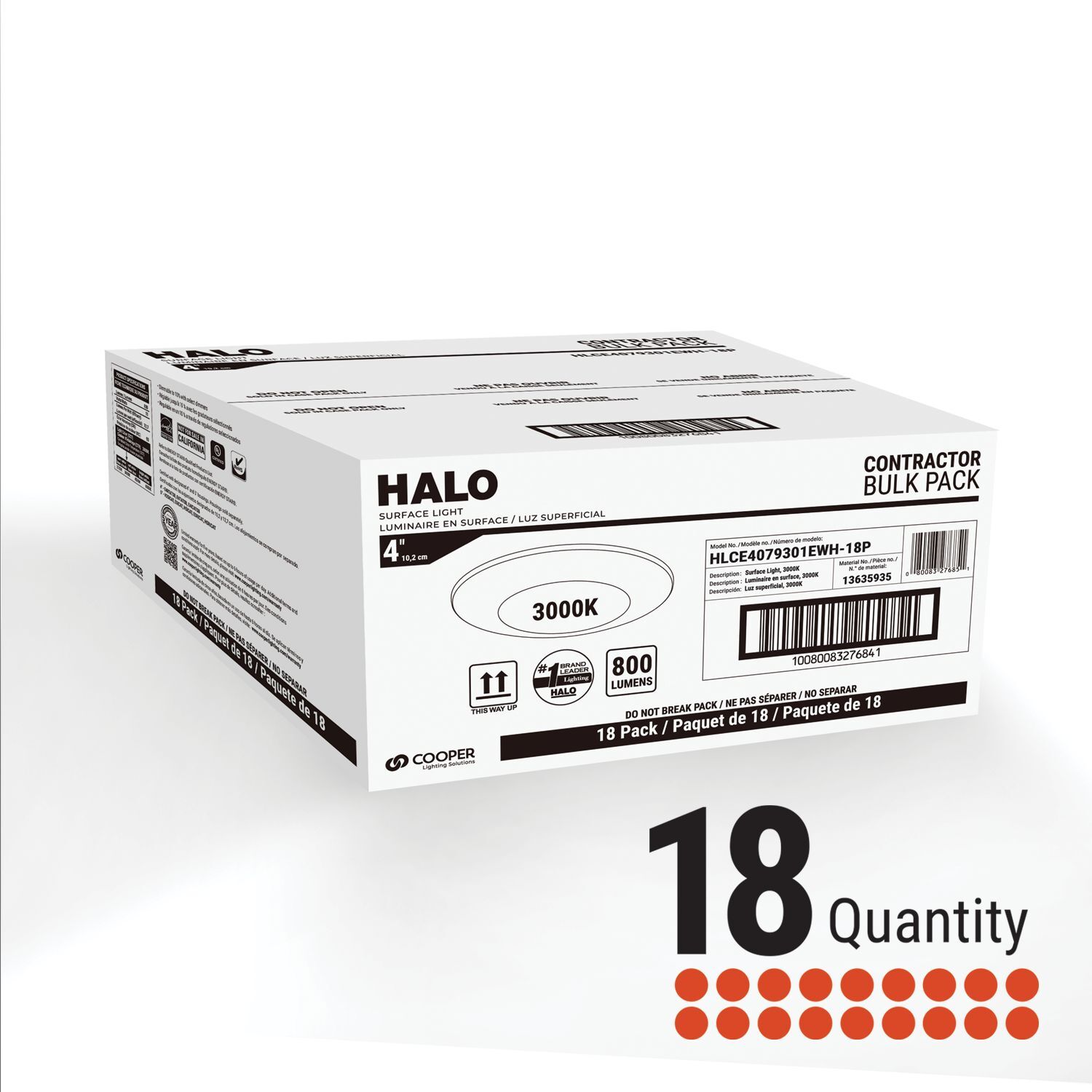 HLCE6099301EWH-18P Halo HCLE6 Disk Light, 13.6 W Fixture, 120 V, Matte White Housing