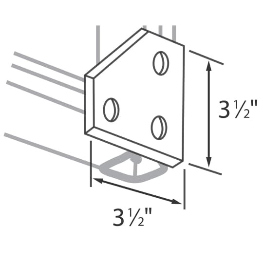 AB255 Superstrut Corner Flat Plate Fitting, 3 Holes, 3-1/2 in L x 3-1/2 in W x 1/4 in THK, Steel