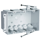 Triple Gang Switch and Outlet Box with captive mounting nails on each end. It has six Auto/Clamps each end with Quick/Click entries. It is easy to install with a rectangular cutout. It is made with a durable, impact-resistant thermoplastic box. It has innovative extras that help cut installation time. 50 pack.