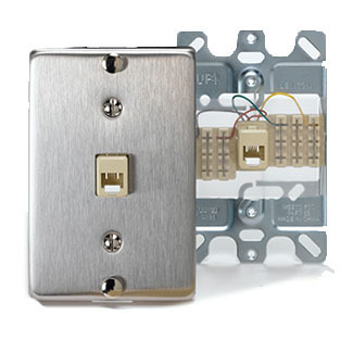 C0256-SS Modular Screw Down Telephone Wall Phone Wallplate, Stainless Steel, Box Mount