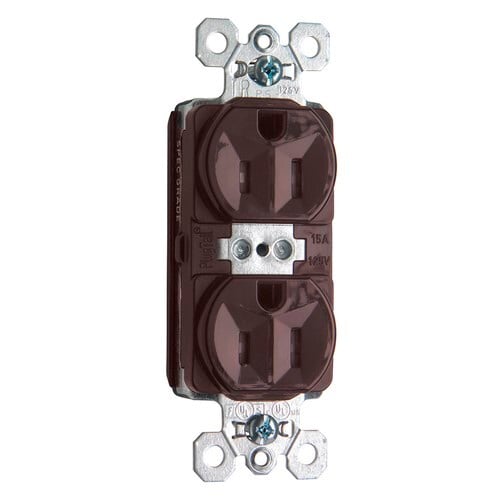 PTTR5262 PlugTail 15 Amp 125V Spec-Grade Duplex Receptacle, Brown