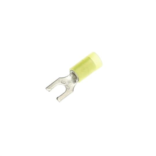 RC2223 Sta-Kon RC Series Insulated Fork Terminal, 12 to 10 AWG Conductor, 1 in L, Brazed Seam/Serrated Barrel, Copper, Yellow
