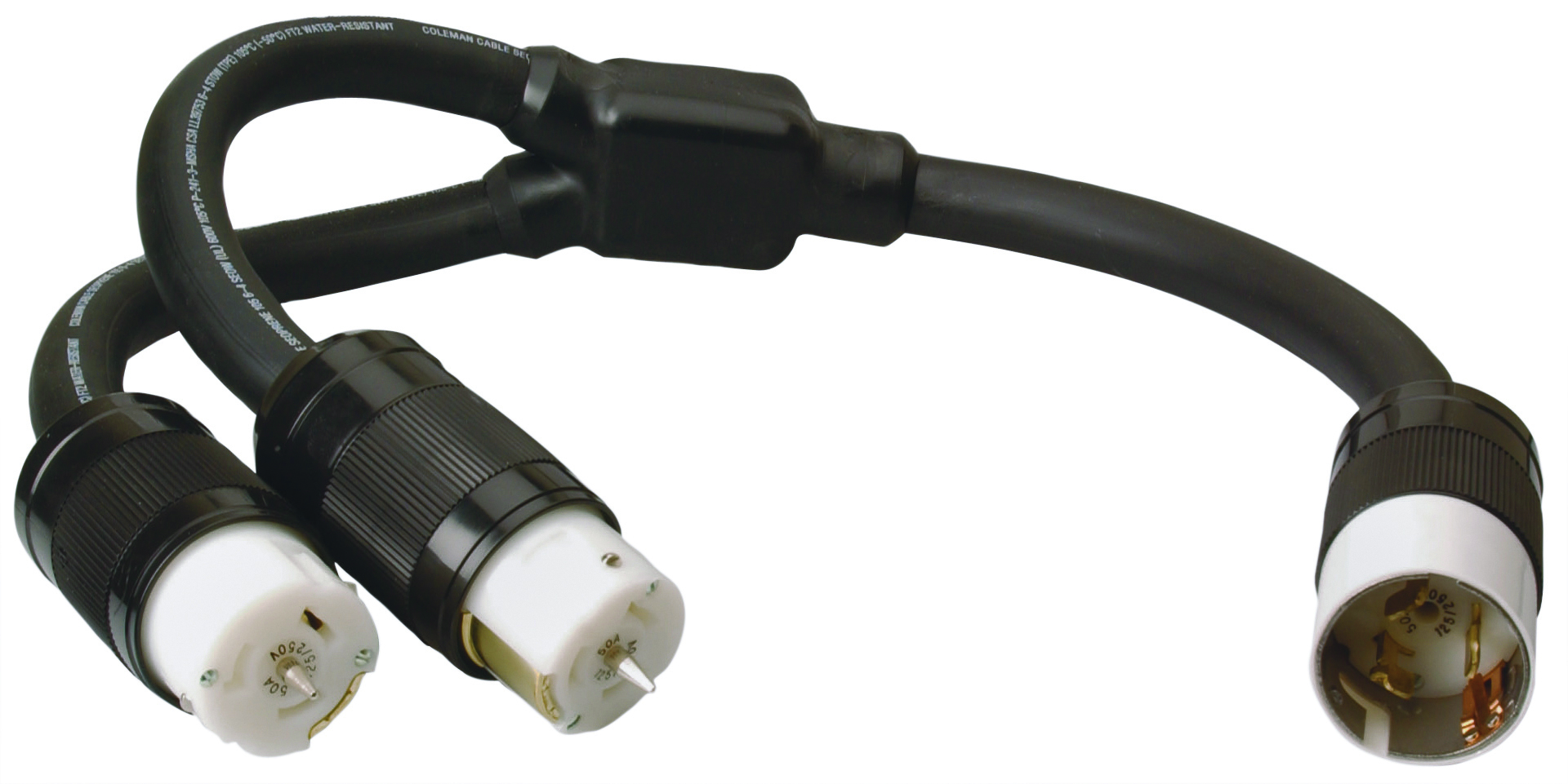 019200008 X-Treme Box Temporary Y Power Cord Adapter, 125/250/600 V AC, 18 in L Cord, 6 AWG Conductor, Nylon/PVC/TPE