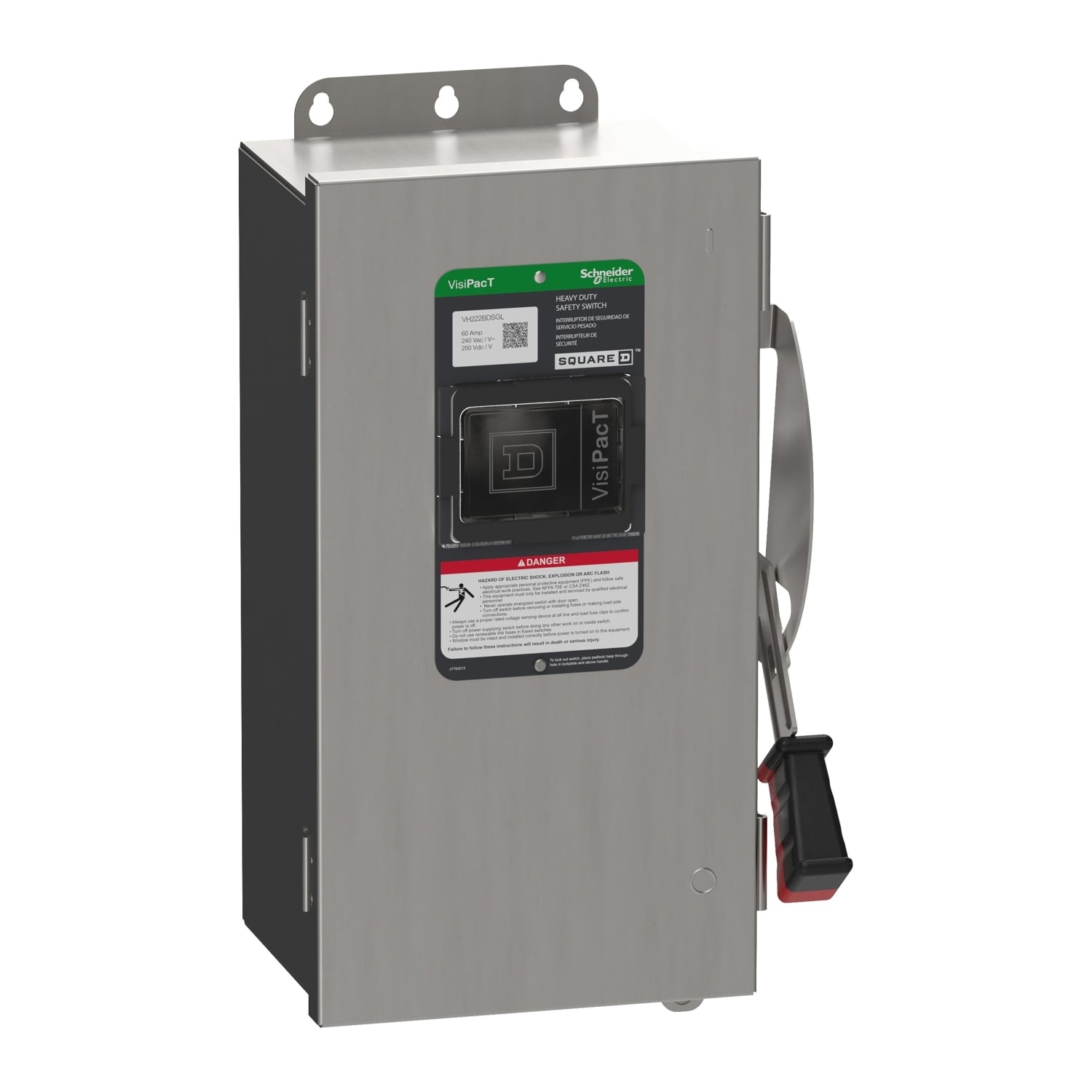 VH222DSGL Heavy Duty Fusible Disconnect Safety Switch, 240 VAC, 250 VDC, 60 A, 3, 7.5, 10, 15 hp, 2 Poles