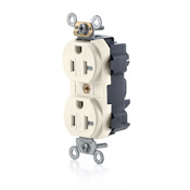 MT563-ST Lev-Lok 1-Phase Duplex Heavy Duty Tamper Resistant Straight Blade Receptacle, 125 V AC, 20 A, 2 Poles, 3 Wires, Light Almond