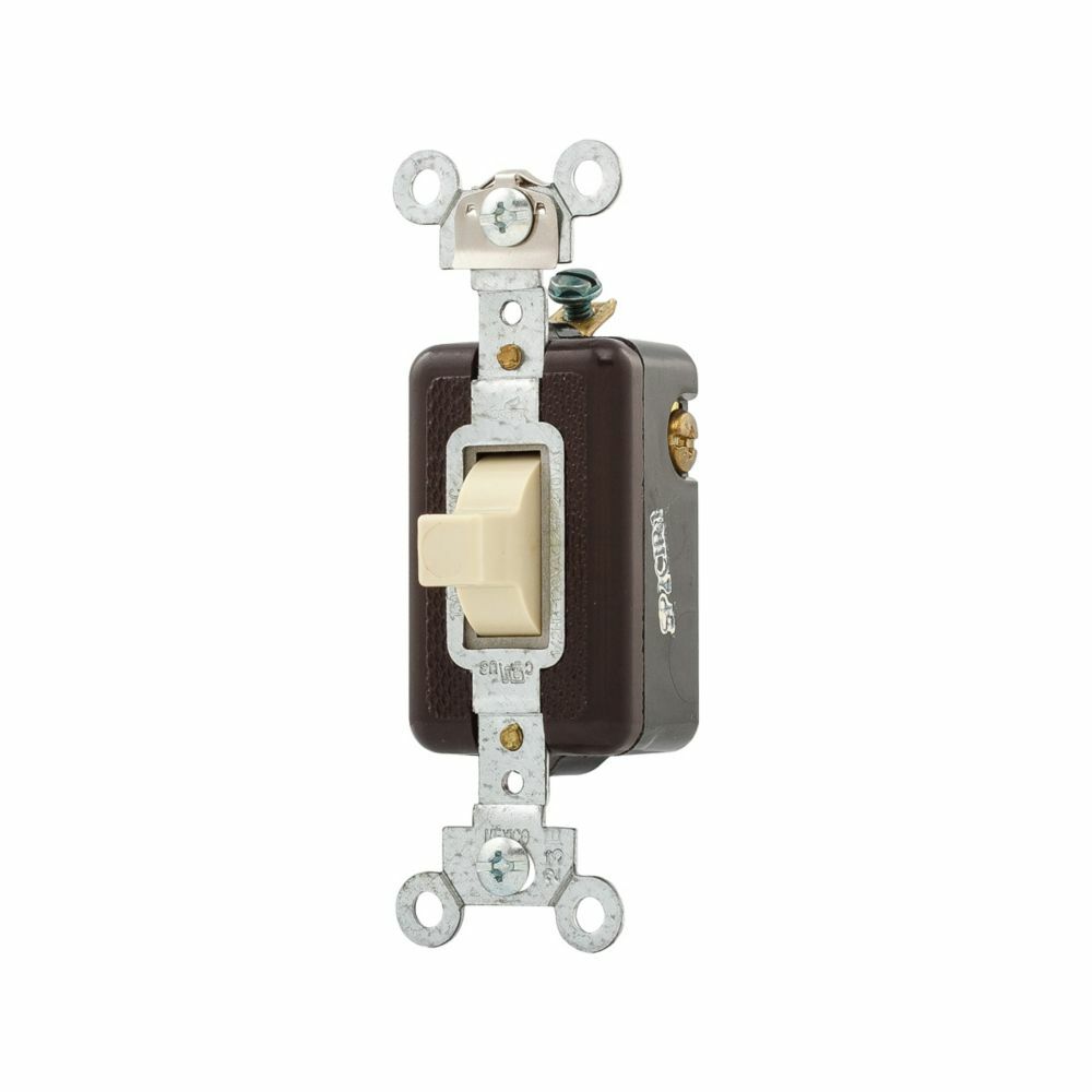 Eaton Arrow Hart industrial grade toggle switch, Momentary toggle, #14-10 AWG, 15A, Flush, 120/277V, Back and side, Screw, Ivory,Load type: Motor Control, Fan, LED, Incandescent, ELV, MLV, CFL, Flourescent, Halogen, 1P, Brass, Polycarbonate