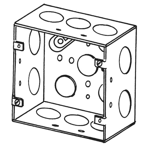 4SJD-3/4 Square Box, Steel, 42 cu-in Capacity, (14) Outlets, (14) Knockouts, 4-11/16 in H x 4-11/16 in W x 2-1/8 in D