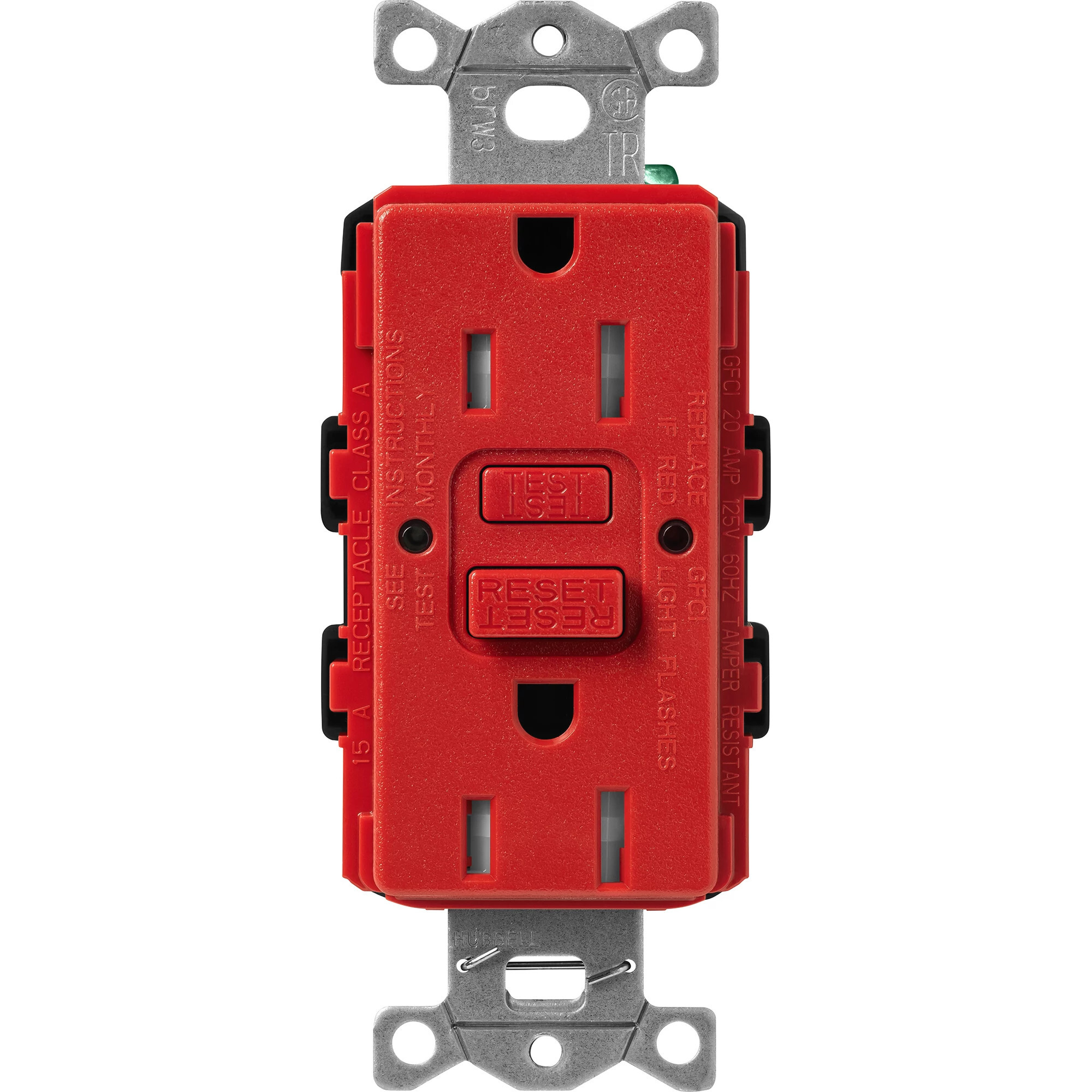 SCR-15-GFST-SR Claro Tamper-Resistant GFCI Duplex Receptacle, Decorator-Style Outlet, 15 Amp, Self-Testing, Satin, Signal Red