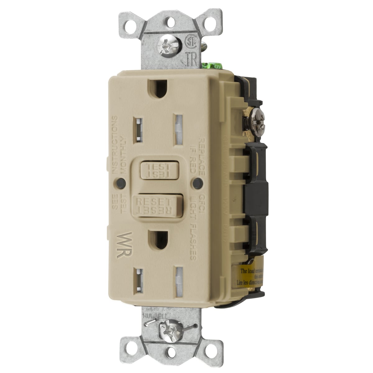 GFTWRST15I 1-Phase Decorator Duplex Standard Self-Test Screw Mount GFCI Receptacle, 125 VAC, 15 A, 2 Poles, 3 Wires, Ivory