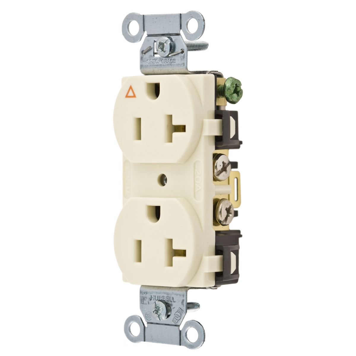 IG20CRAL 1-Phase Corrosion-Resistant Duplex Isolated Ground Standard Traditional Straight Blade Receptacle, 125 VAC, 20 A, 2 Poles, 3 Wires, Almond