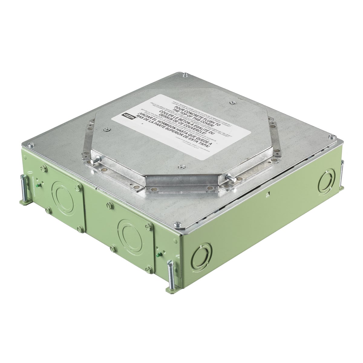 CFB4G30RCR CFB Corrosion Resistant On-Grade Floor Box, Stamped Steel, 32.5 cu-in Capacity, 4 Gangs, (8) Knockouts, 11.2 in L x 12.09 in W x 3.75 in H