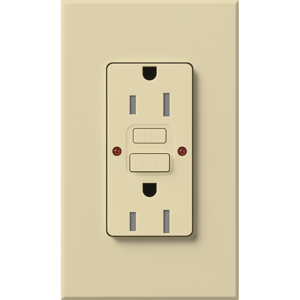 NTR-15-GFST-IV Architectural  Tamper-Resistant GFCI Duplex Receptacle with Wall Plate, 15 Amp, Self-Testing, 125V, Matte, Ivory