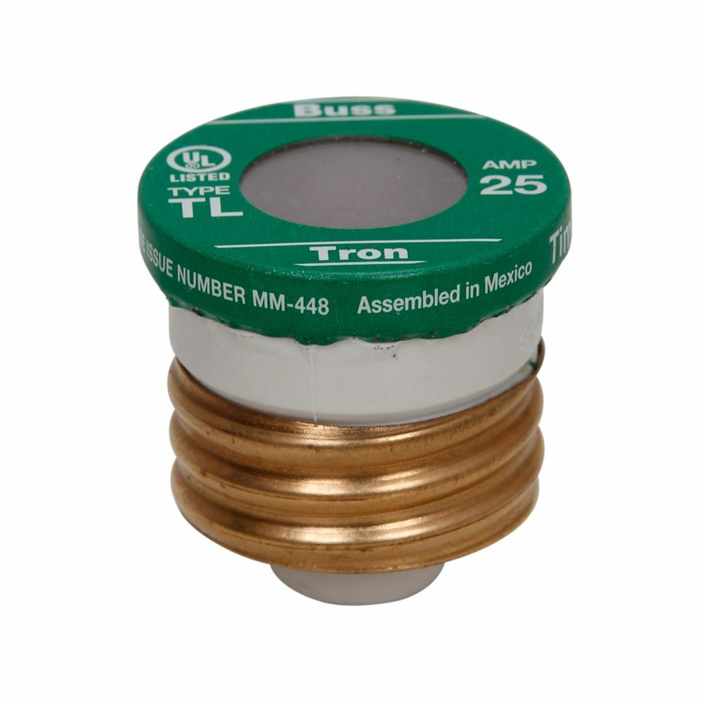 TL-25 Fusetron  Low Voltage Time Delay Plug Fuse, 25 A, 125 V AC, 10 kAIC Interrupt, Edison Base/Round Body