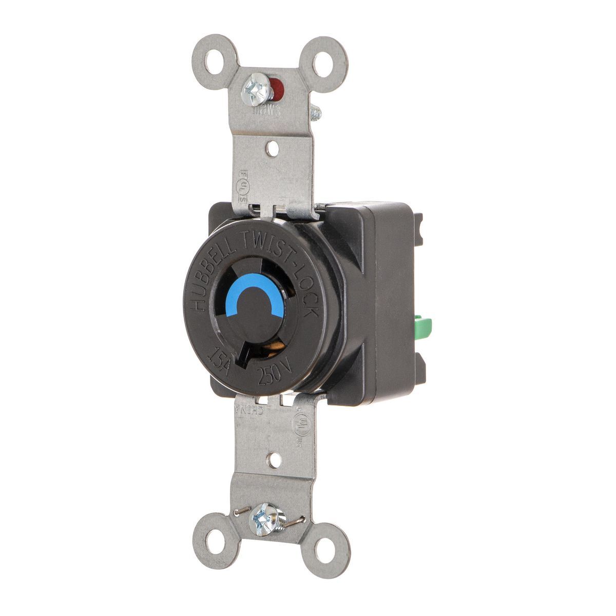 HBL4560ST EdgeConnect 1-Phase Locking Receptacle, 250 V AC, 15 A, 2 Poles, 3 Wires, Black