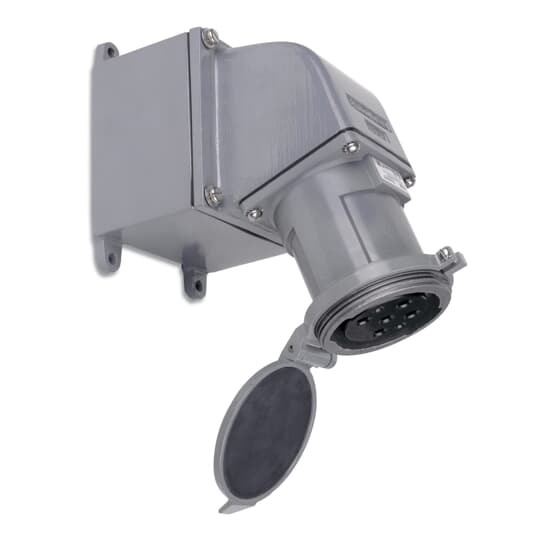 DF2504FRAB0 Russellstoll MaxGard Explosionproof Female Flap Cap Receptacle With Angle Adapter, Junction Box, 30/480 V AC, 200 A, 4 Poles, 5 Wires