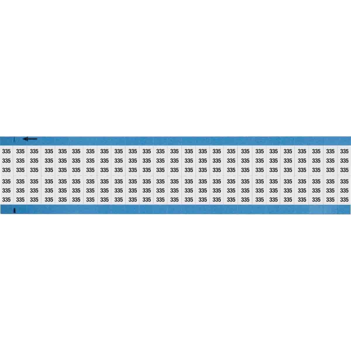 WM-335-SC-PK WM Series Die-Cut Pre-Printed Solid Number Wire Marker Card, 3/4 in L x 0.36 in W, Black on White, B-500 Repositionable Vinyl Coated Fabric, 50 Markers per Card