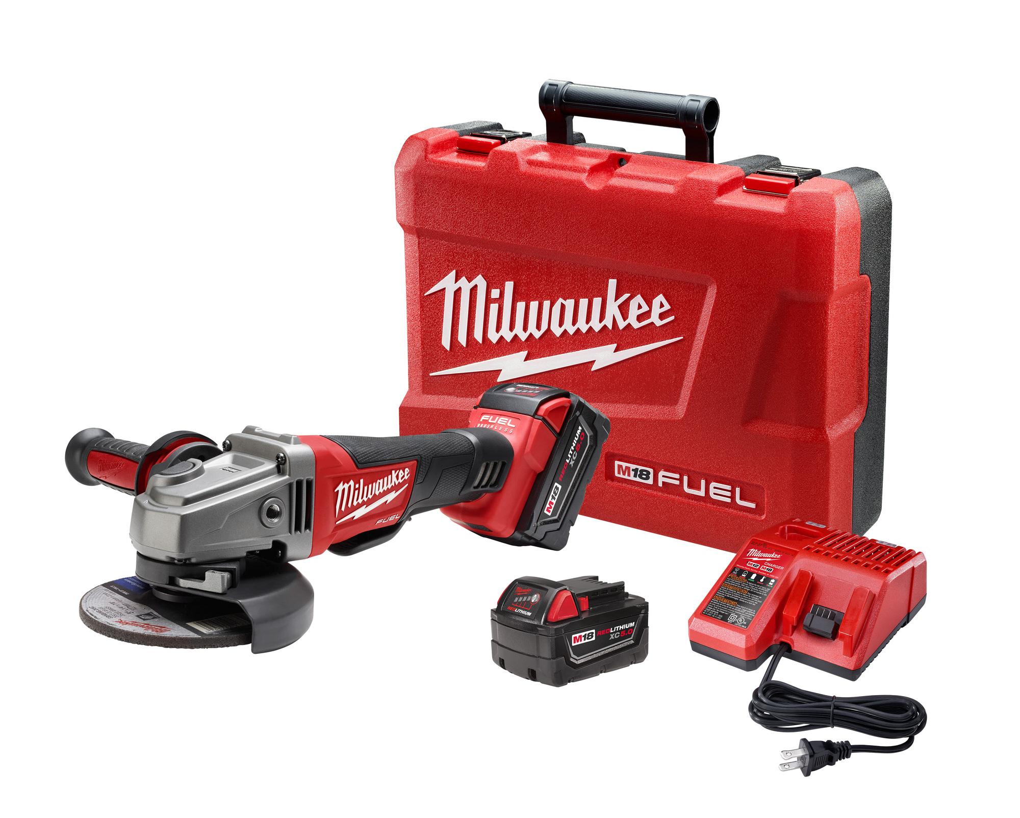 2780-22 M18 Fuel Cordless Grinder Kit, 5 in Dia Wheel, 5/8-11 Arbor/Shank, 18 VDC, Li-Ion Battery, 2 Batteries, No-Lock Paddle Switch