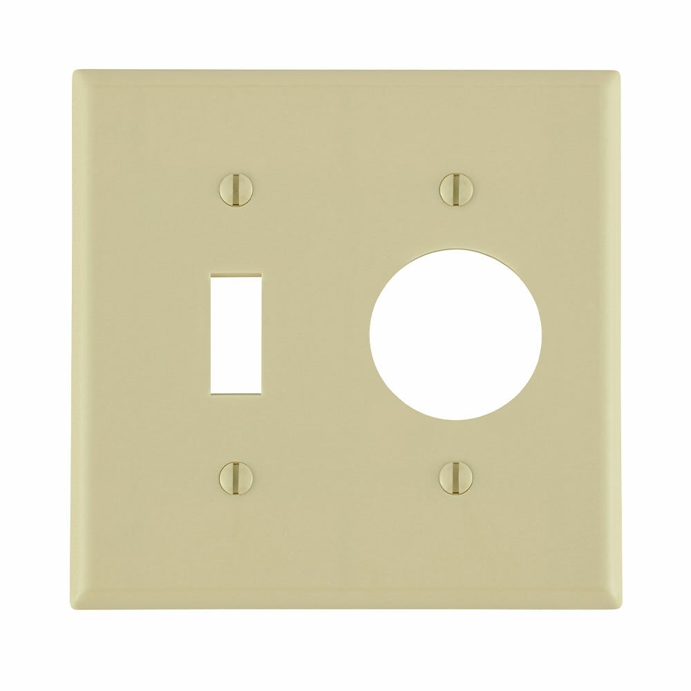 86007 Standard Size Combination Wall Plate, 2 Gangs, 4.56 in W x 4.5 in H, Thermoset, Ivory