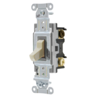 Switches and Lighting Controls, Toggle Switch, Commercial Grade, Three Way, 15A 120/277V AC, Back and Side Wired, Ivory