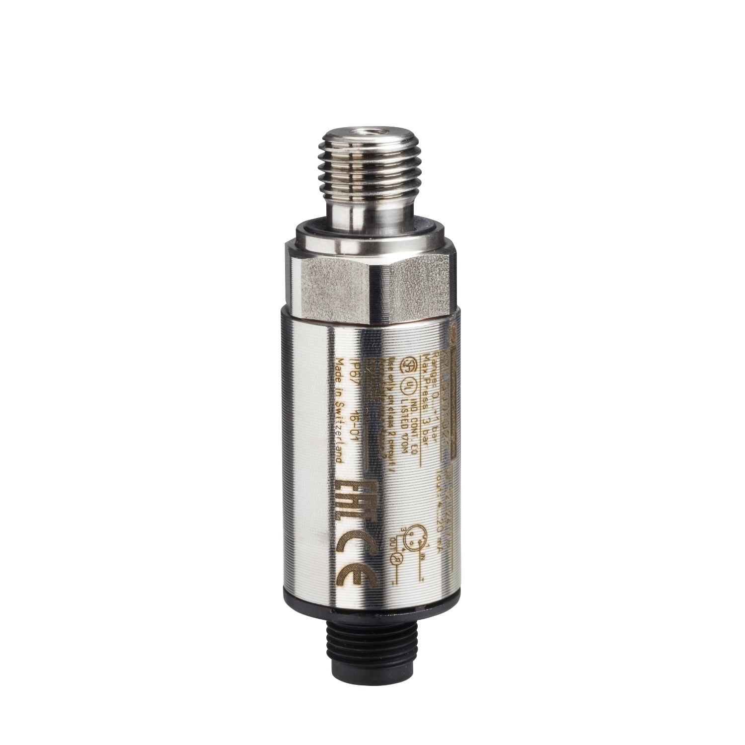 XMLG016D23 OsiSense Electronic Pressure Sensor, 0 to 16 bar, <2 ms Response, Analog Output, 12/24 V DC