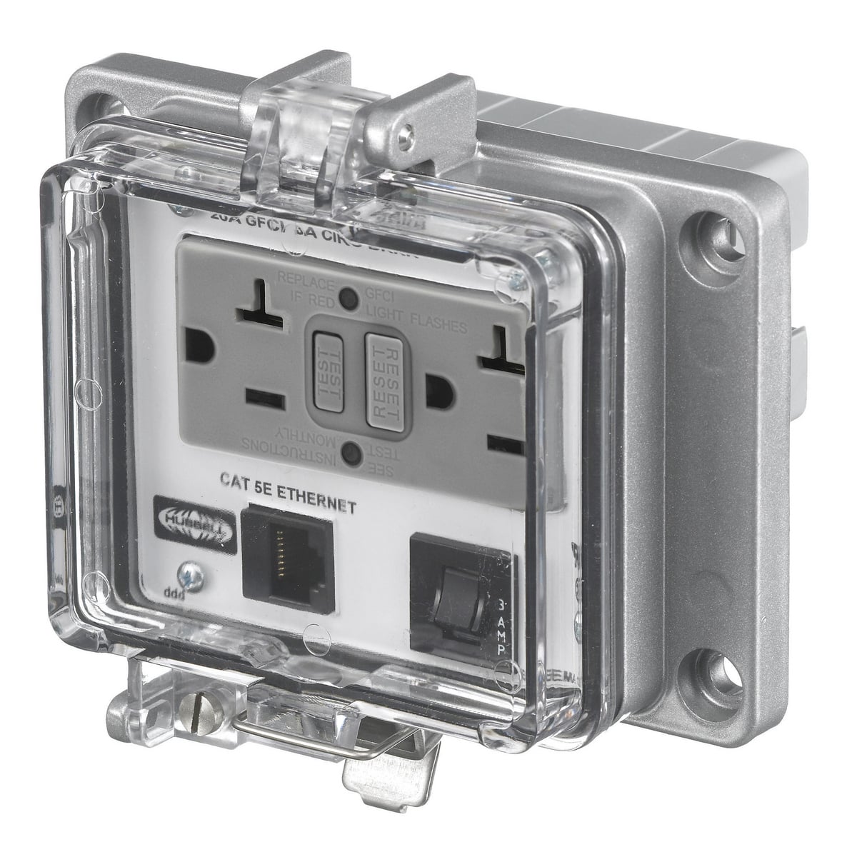 PR205EB Plug-In Standard Screw Mount Signal and Control Combination Outlet, 125 V, 20 A, 1 Poles, Clear/Gray